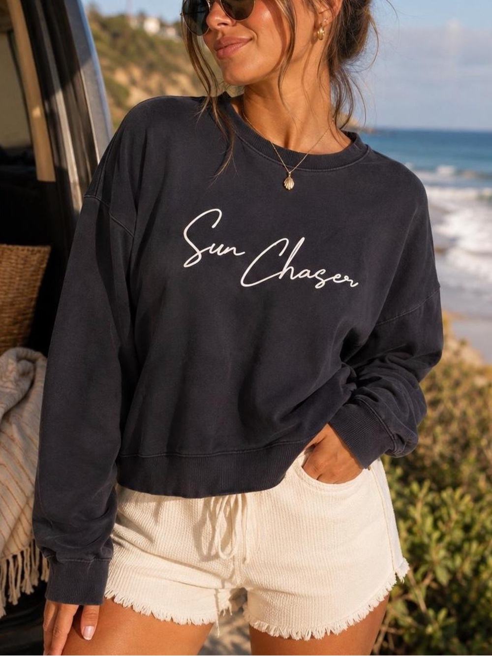 Pura Vida Sun Chaser Charcoal Crewneck Sweatshirt Small